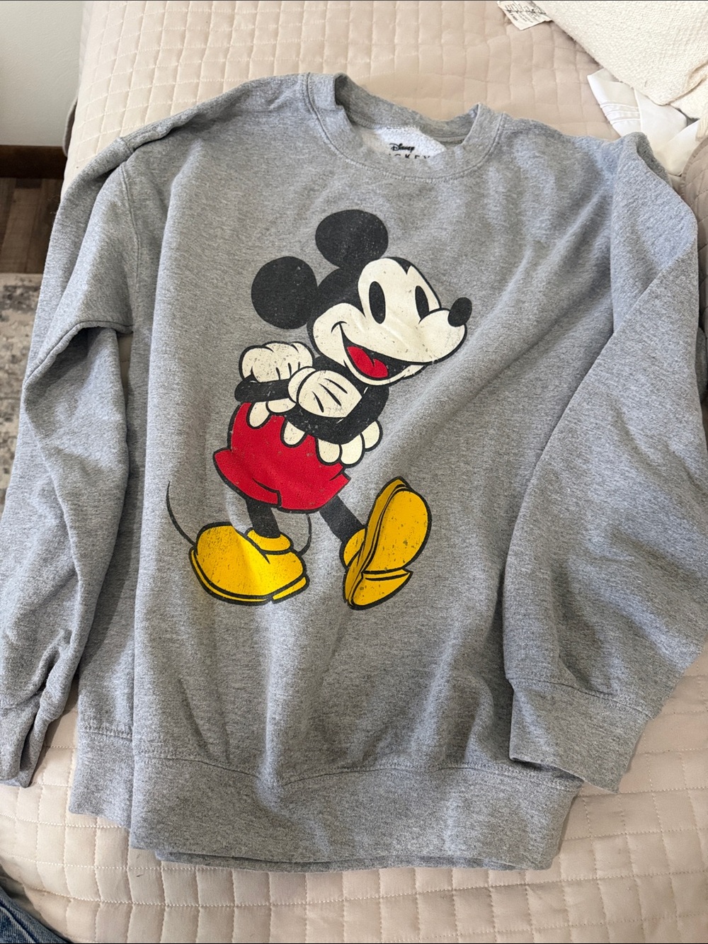 Disney Gray Crewneck Sweatshirt with Mickey Mouse Graphic
